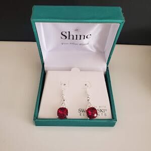 Shine Dangle Earrings Silver Plate Red and Clear Swarovski‎ Crystals New in Box